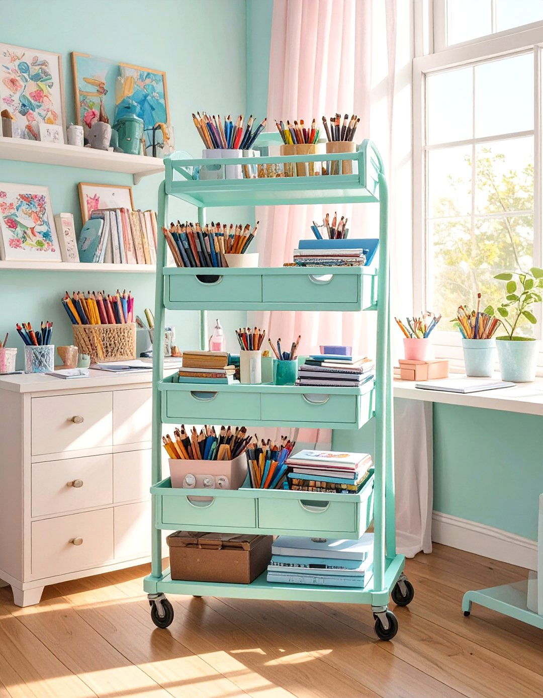 Tiered Rolling Cart for Supplies - 30 tween girl room ideas