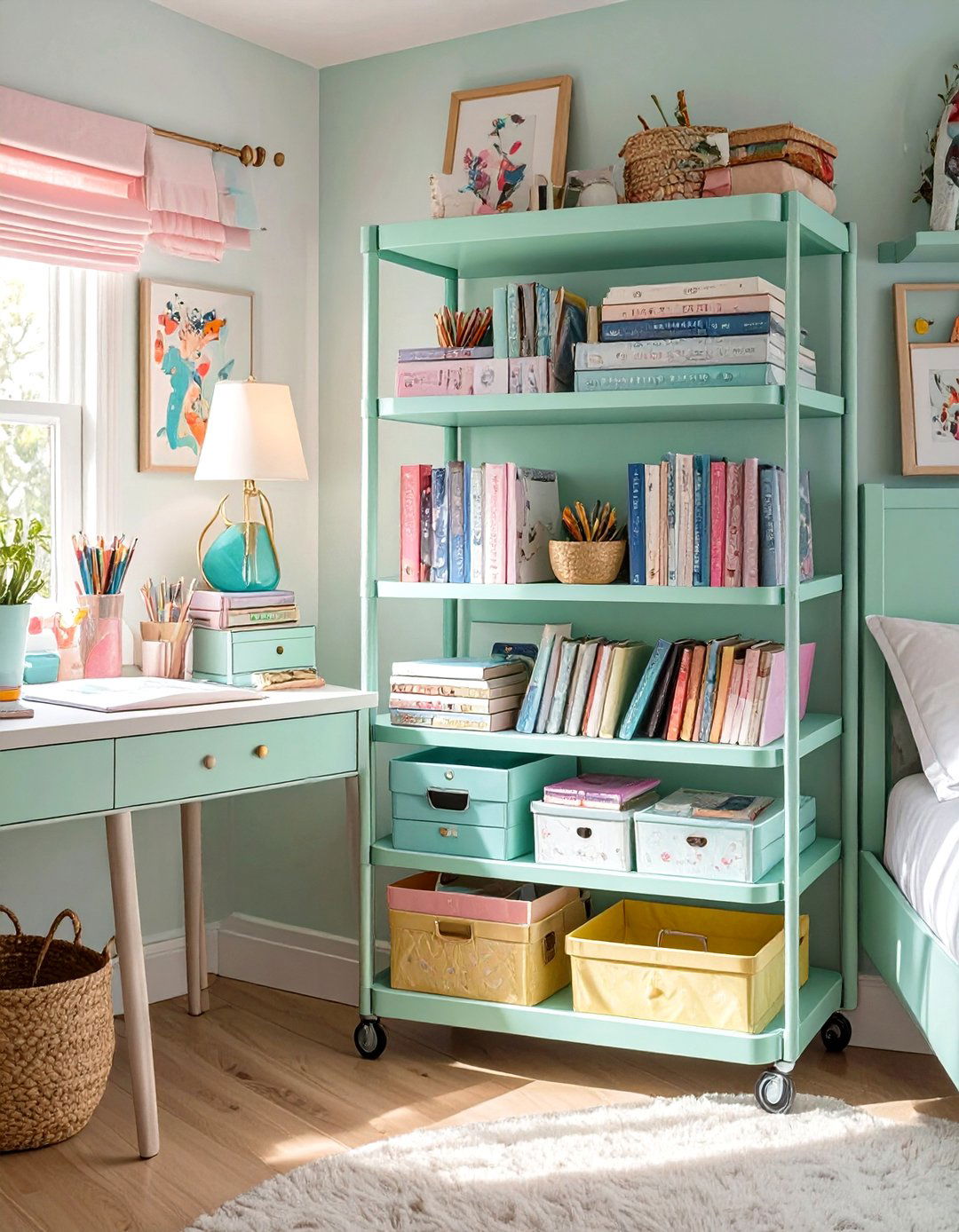 Tiered Rolling Storage Cart - 30 small teen bedroom ideas