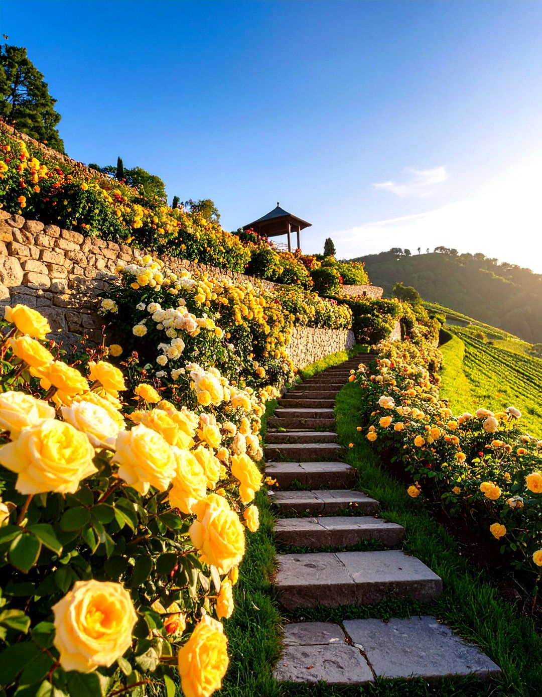Tiered Rose Garden on a Slope - 30 rose garden ideas