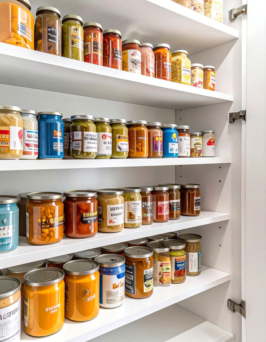 Tiered Shelves for Cans and Spices - 30 small walk-in pantry ideas