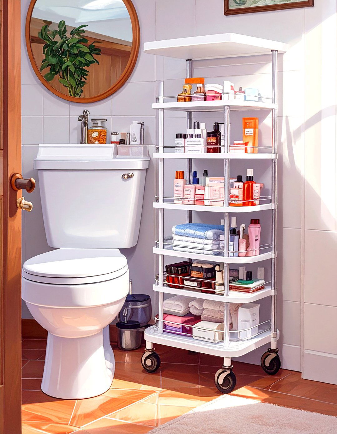 Tiered Shelving Cart on Wheels - 30 shelves very small bathroom storage ideas