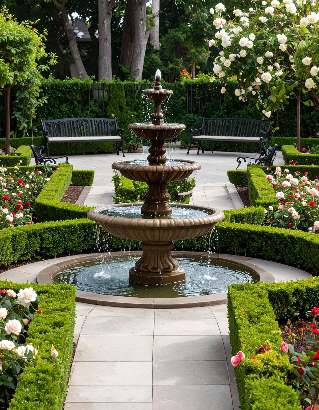 Tiered Stone Fountain Centerpiece - 30 backyard water feature ideas