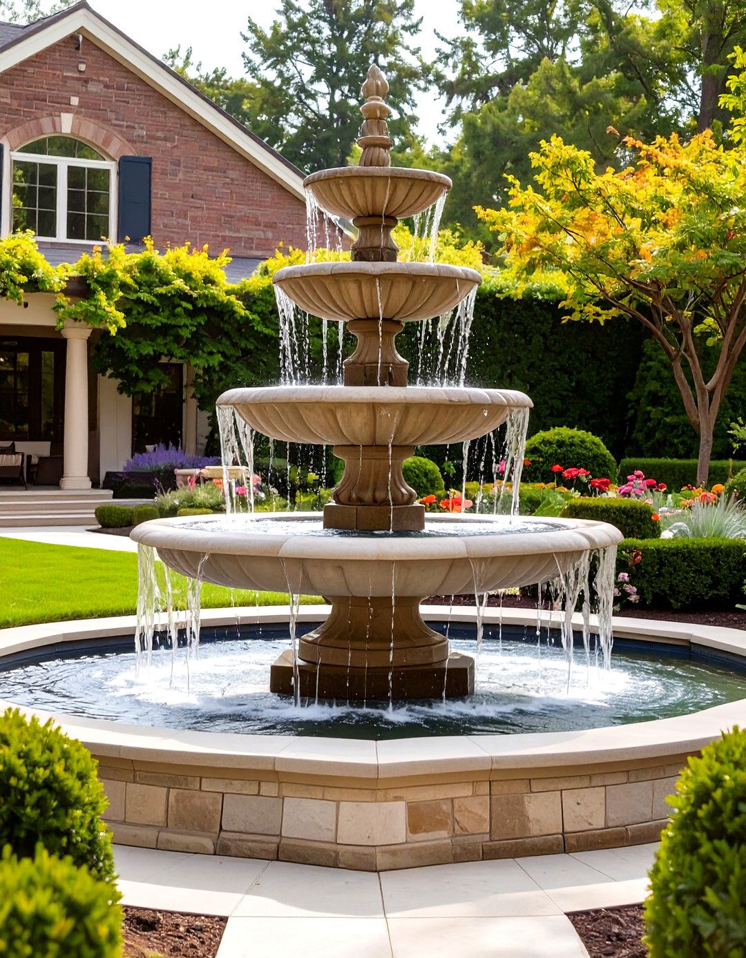 Tiered Stone Fountain - 30 backyard waterfall ideas