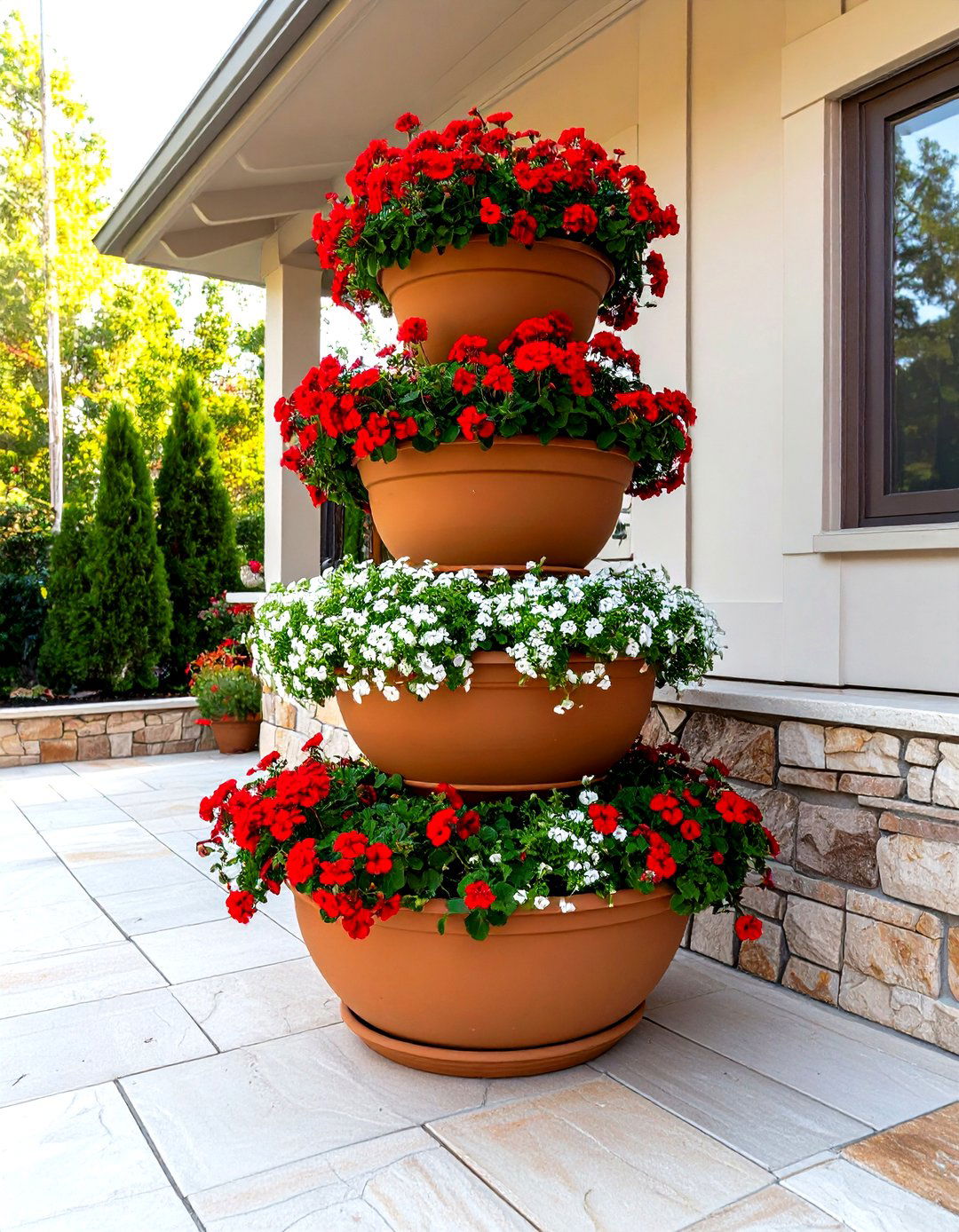 Tiered Terracotta Pot Patio Planter - 30 patio planter ideas