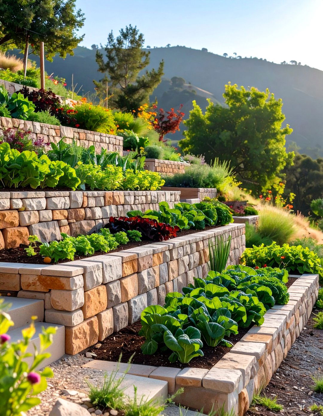 Tiered Veggie Garden on a Slope - 30 veggie garden ideas