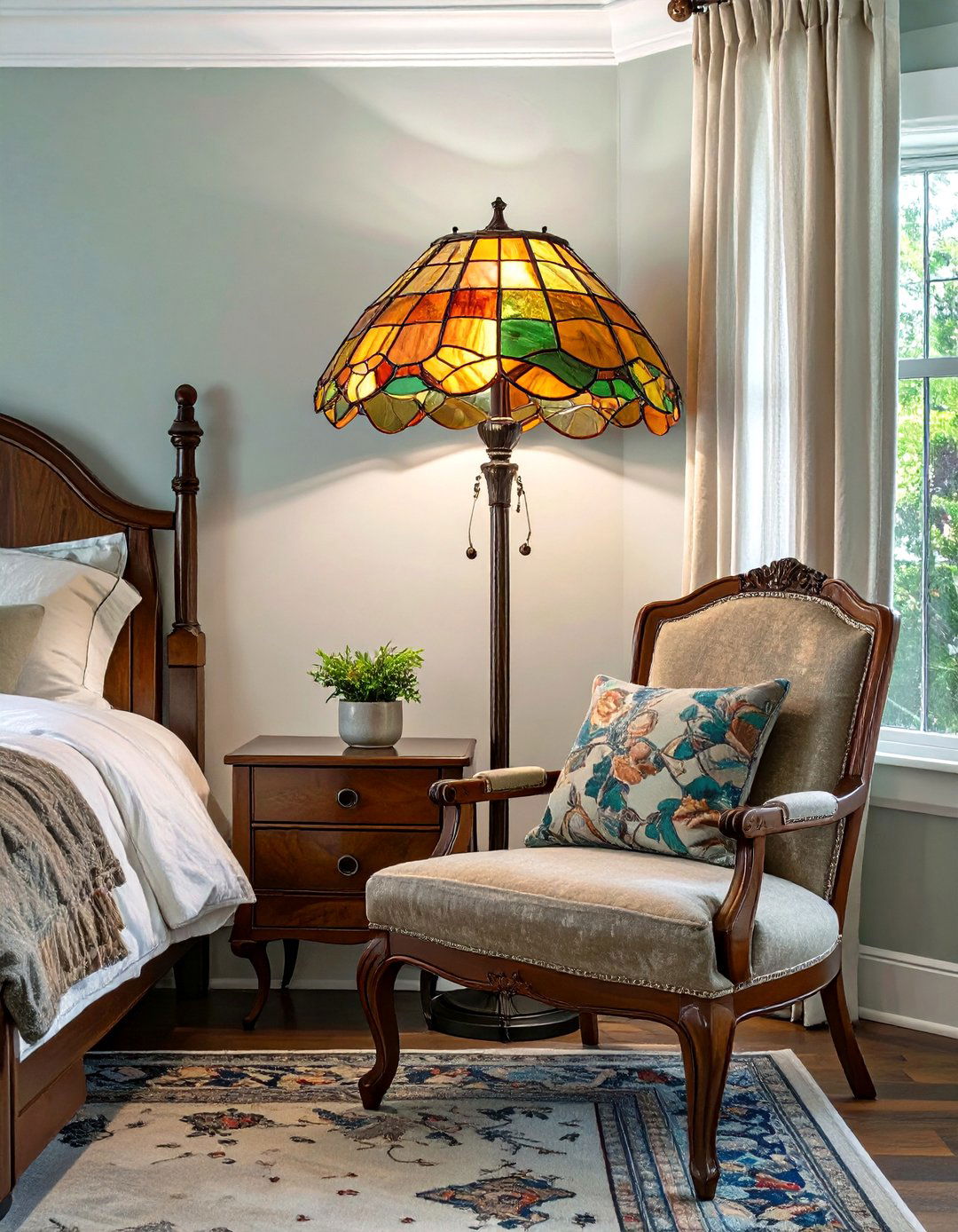 Tiffany Style Floor Lamp for an Arts and Crafts Bedroom - 30 floor lamps for bedroom ideas