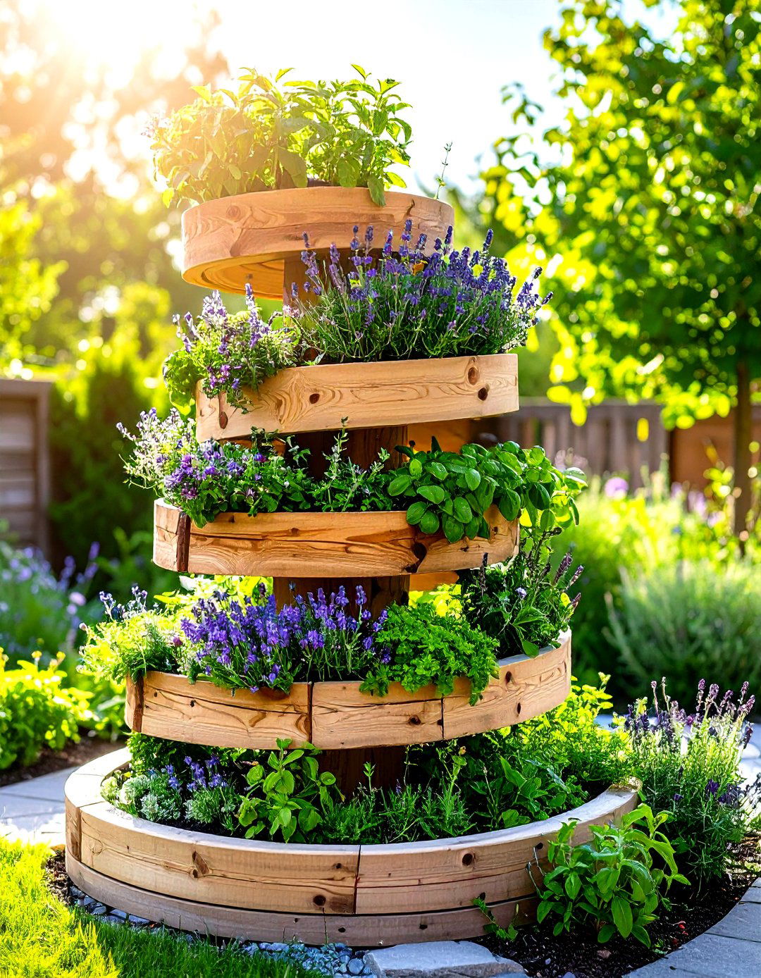 Timber Framed Herb Spiral - 30 landscape timber ideas