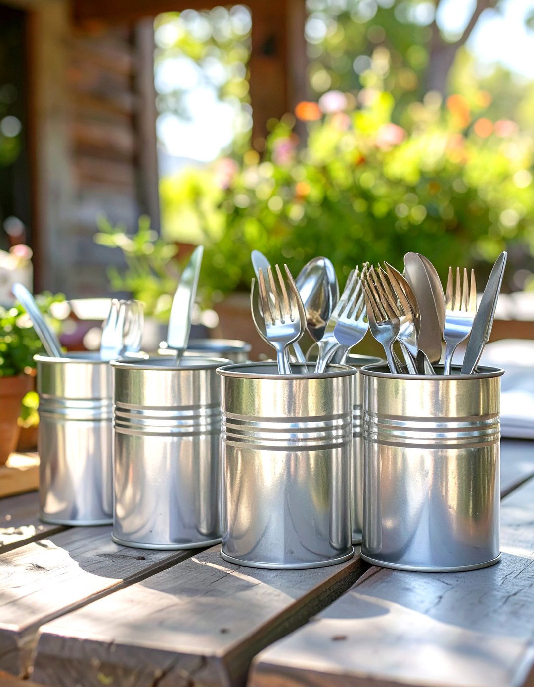 Tin Can Utensil Holders - 30 outdoor kitchen ideas on a budget