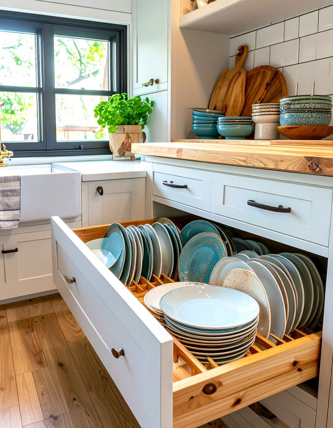 Tiny House Kitchen with Vertical Plate Holders - 30 tiny house kitchen ideas