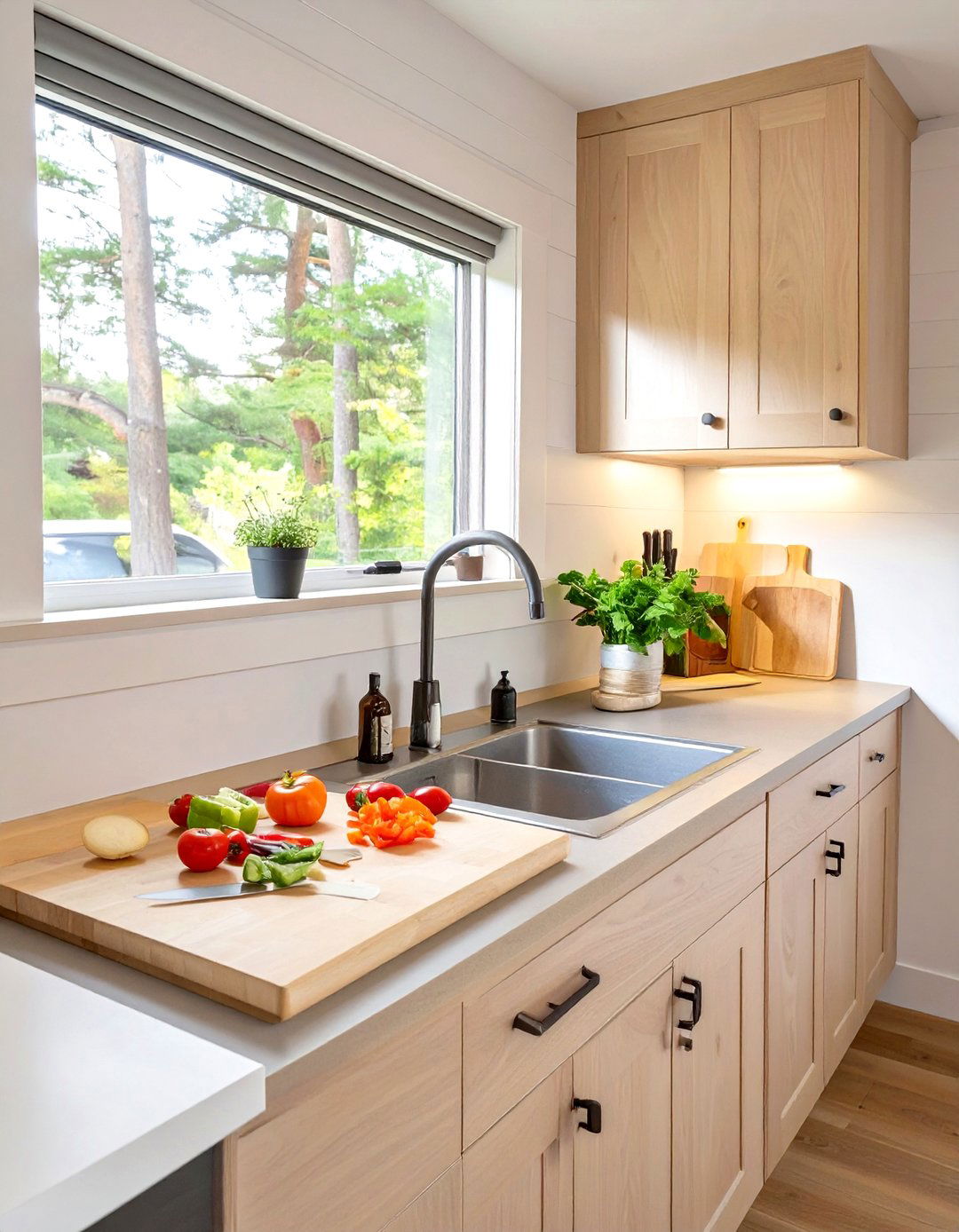 Tiny House Kitchen with a Butcher Block Countertop Over a Sink - 30 tiny house kitchen ideas