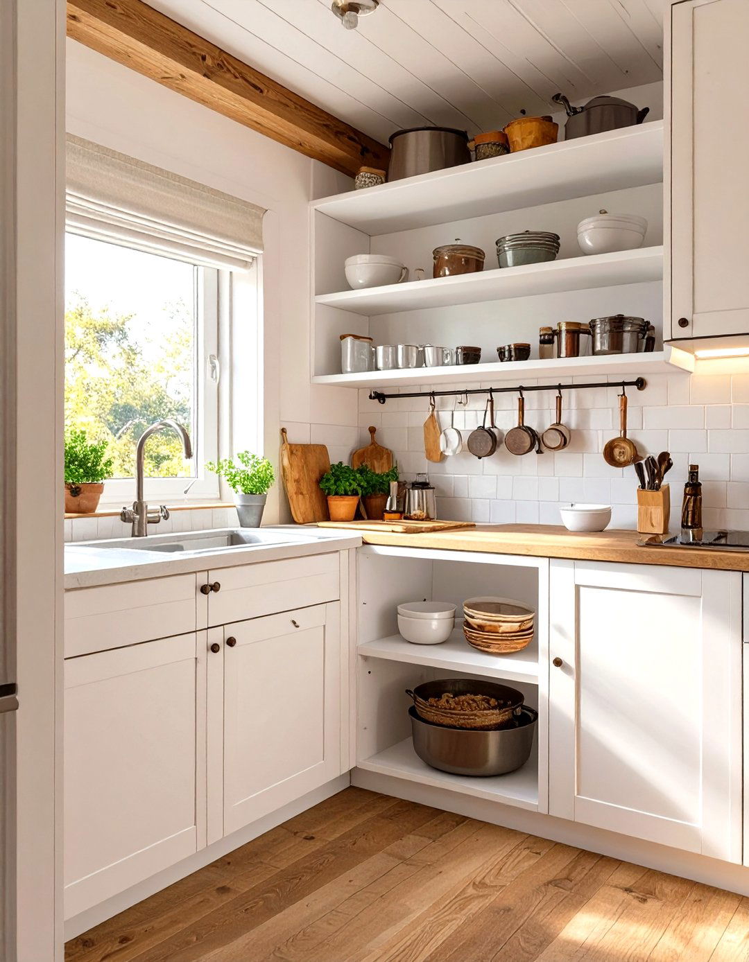 Tiny House Kitchen with a Corner Carousel Cabinet - 30 tiny house kitchen ideas