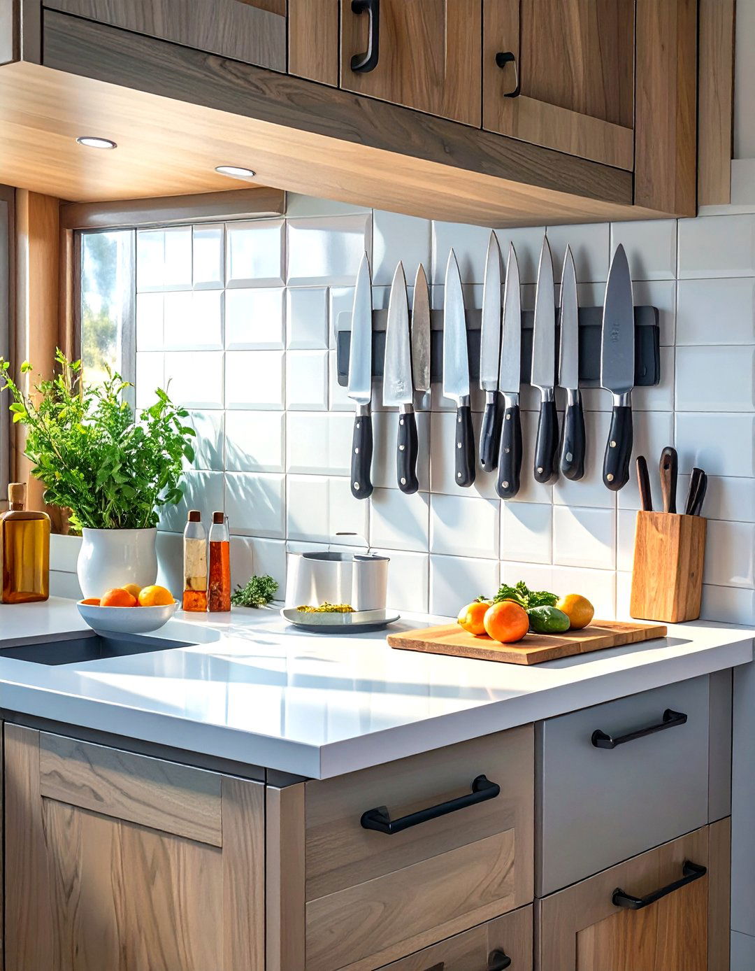 Tiny House Kitchen with a Wall Mounted Magnetic Knife Strip - 30 tiny house kitchen ideas