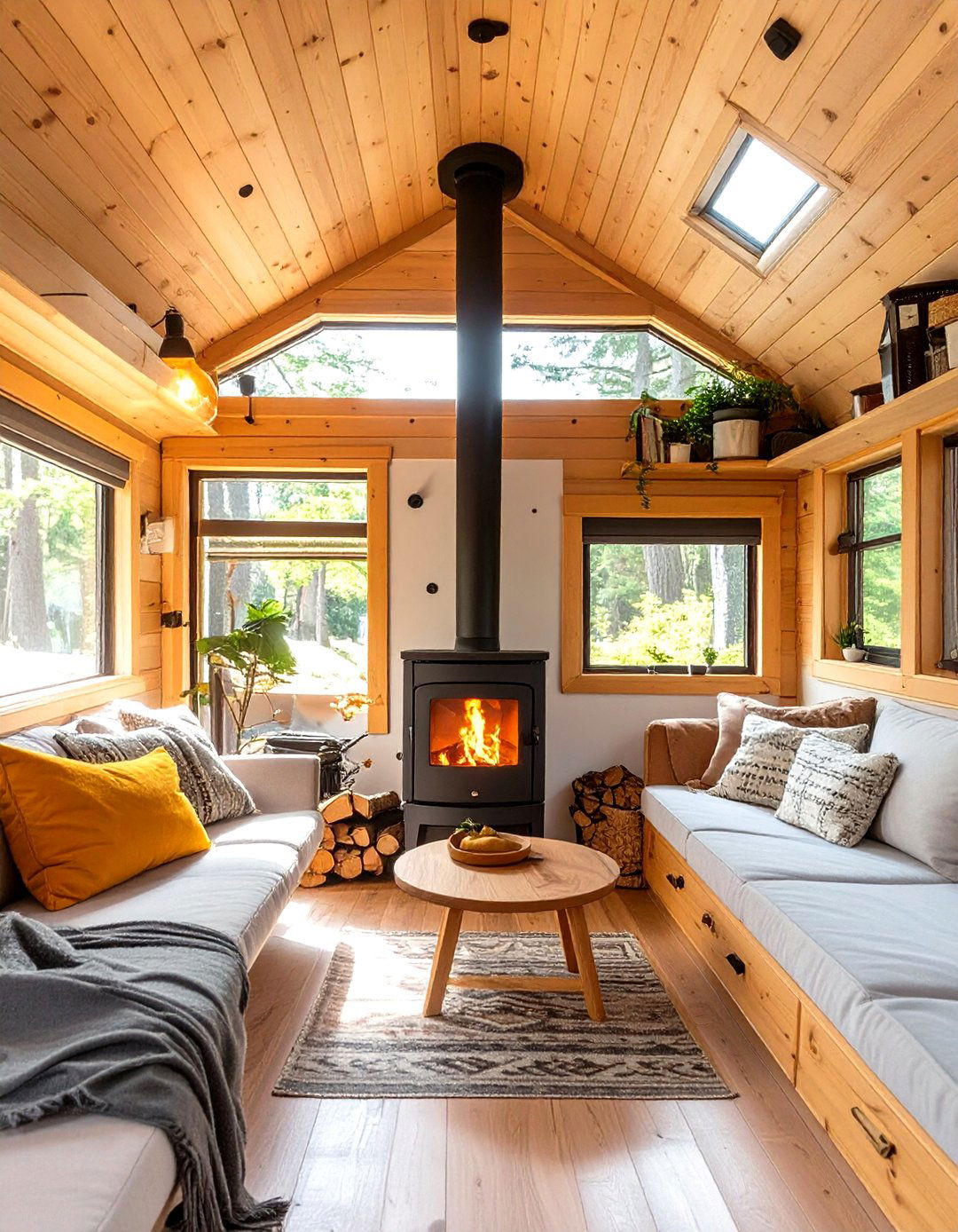 Tiny House with a Centralized Wood Stove - 30 tiny house design ideas