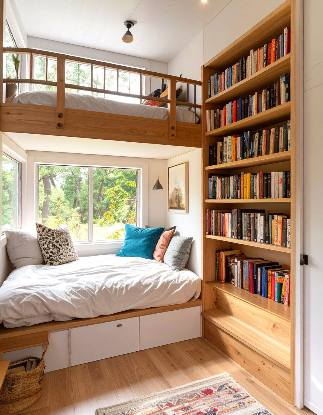 Tiny House with a Wraparound Bookshelf Loft - 30 tiny house design ideas