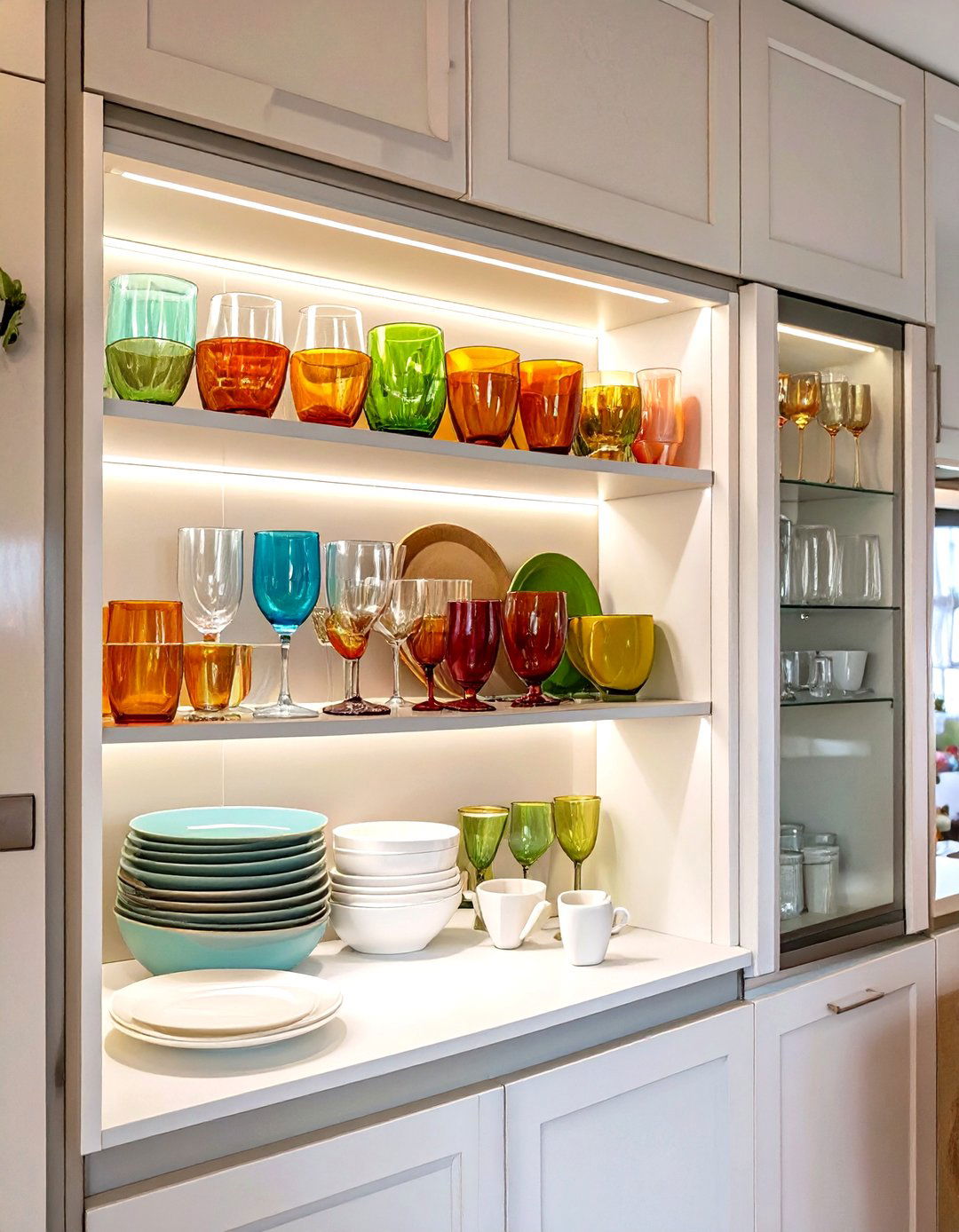 Tiny Kitchen with Glass Front Cabinets - 30 tiny kitchen ideas