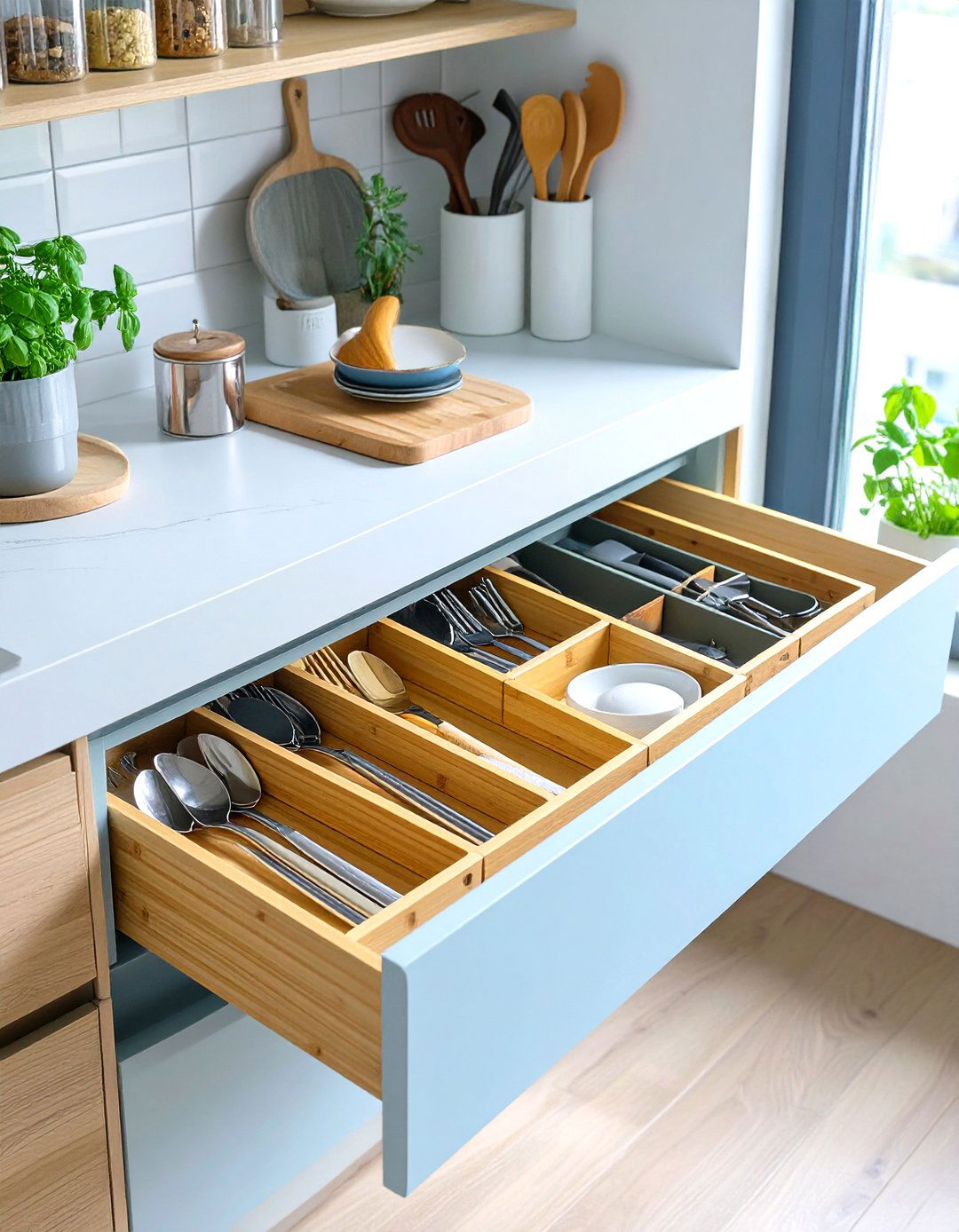 Tiny Kitchen with Smart Storage Dividers - 30 tiny kitchen ideas