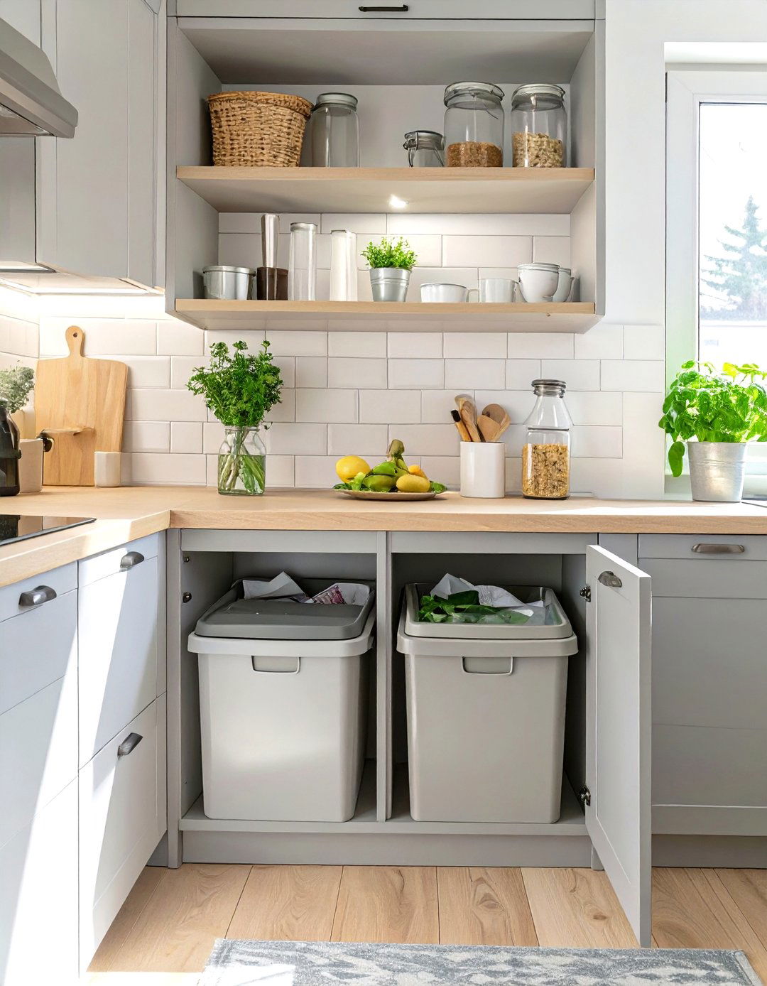 Tiny Kitchen with a Hidden Trash Can - 30 tiny kitchen ideas