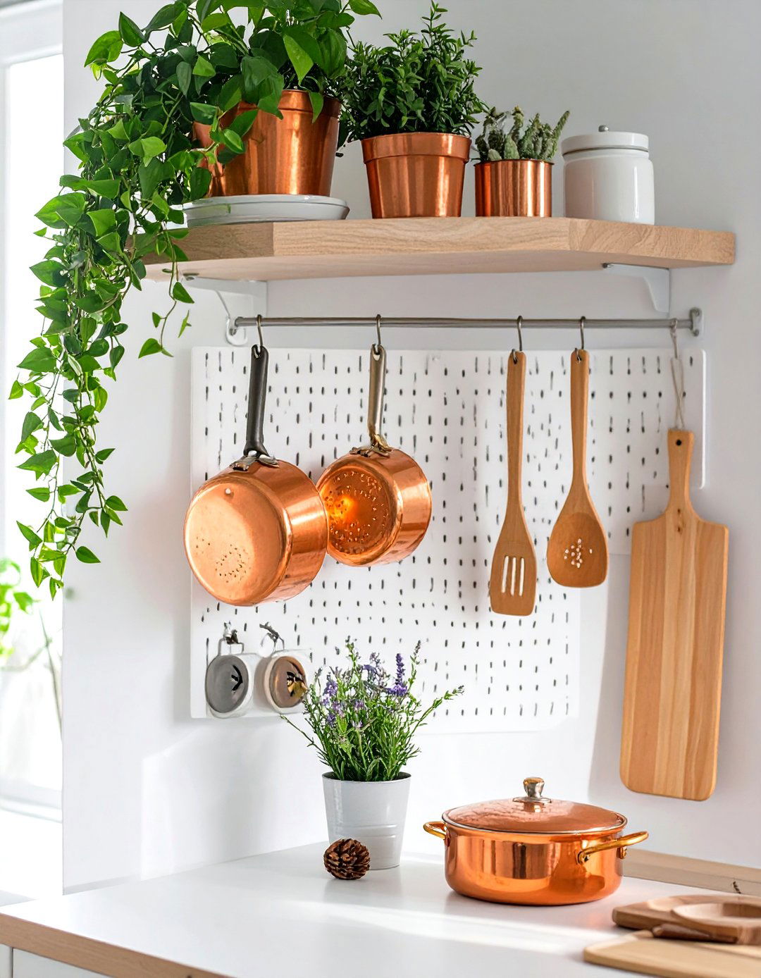 Tiny Kitchen with a Pegboard Wall Organizer - 30 tiny kitchen ideas