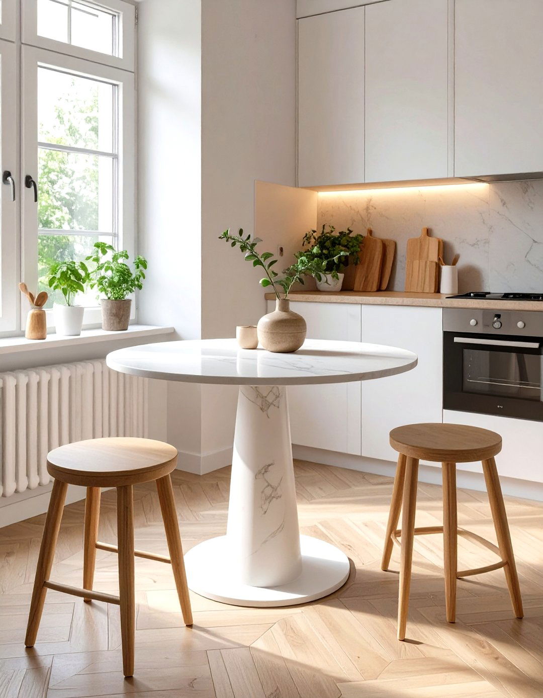 Tiny Kitchen with a Small Round Pedestal Table - 30 tiny kitchen ideas