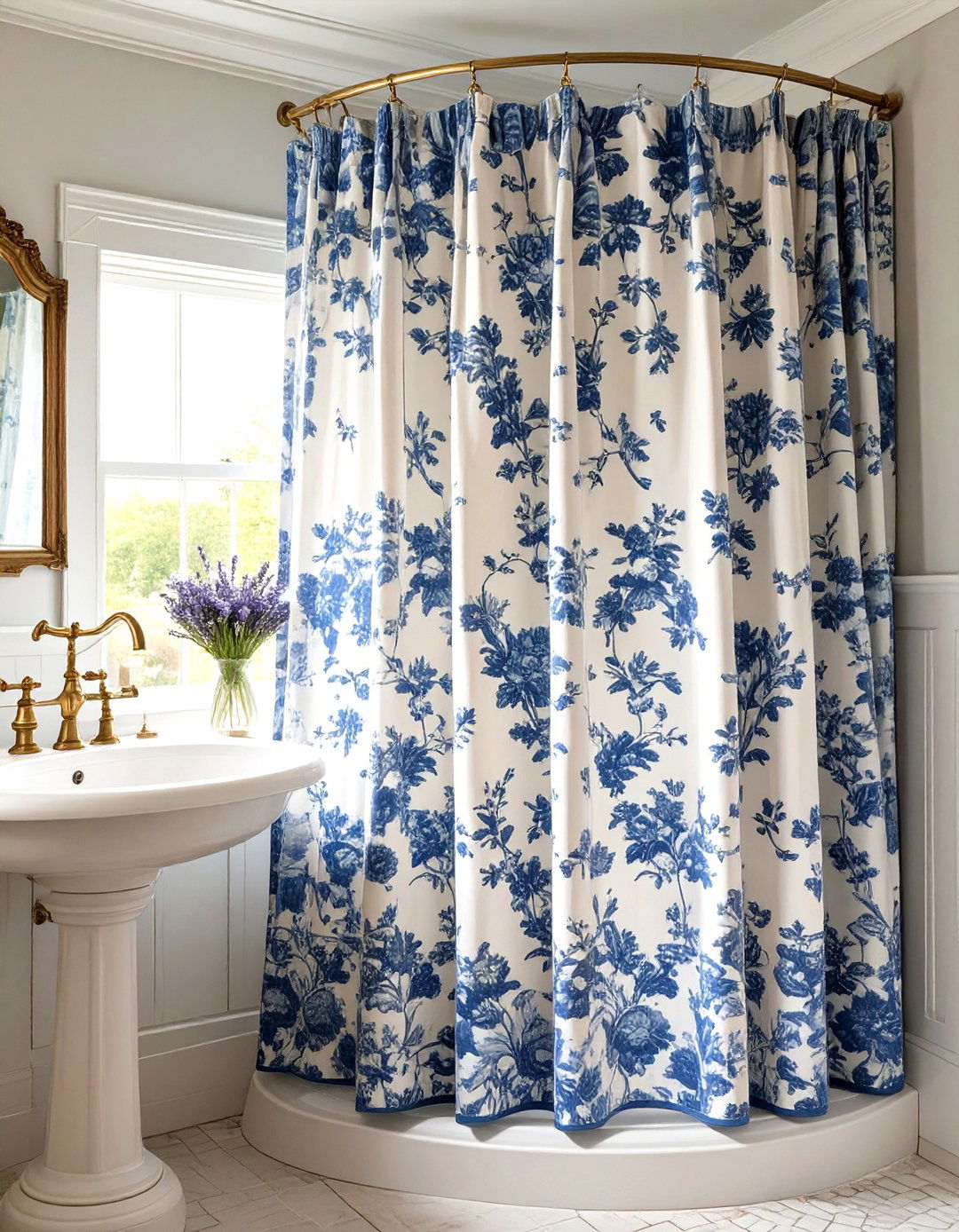 Toile Print Shower Curtain - 30 elegant shower curtain ideas
