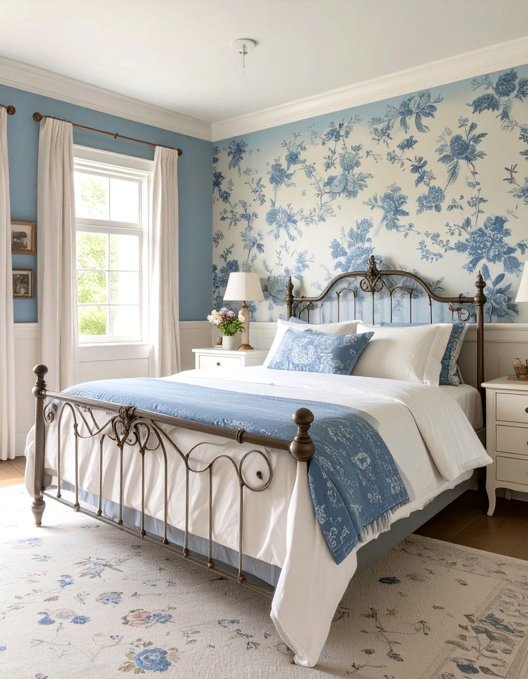 Toile Wallpaper for a Country Chic Bedroom - 30 how to use wallpaper in interior design ideas