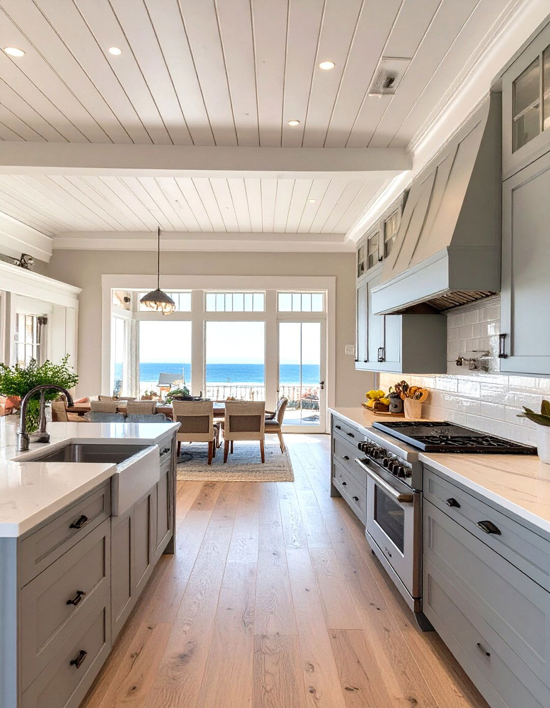 Tongue and Groove Ceiling - 30 seaside coastal kitchen design ideas