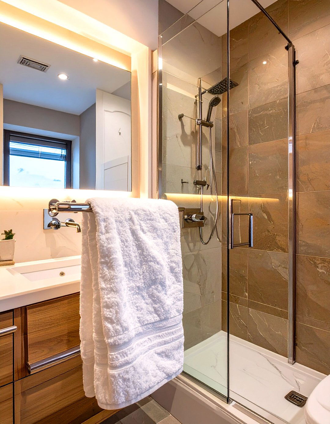 Towel Bar on the Shower Door - 30 shower small bathroom ideas