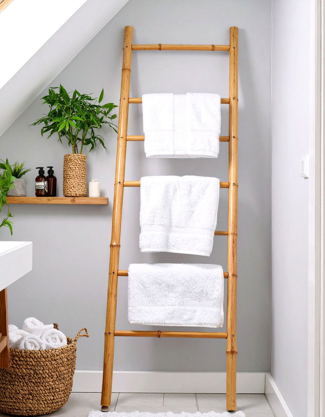 Towel Ladder for Stylish Storage - 30 small half bathroom ideas