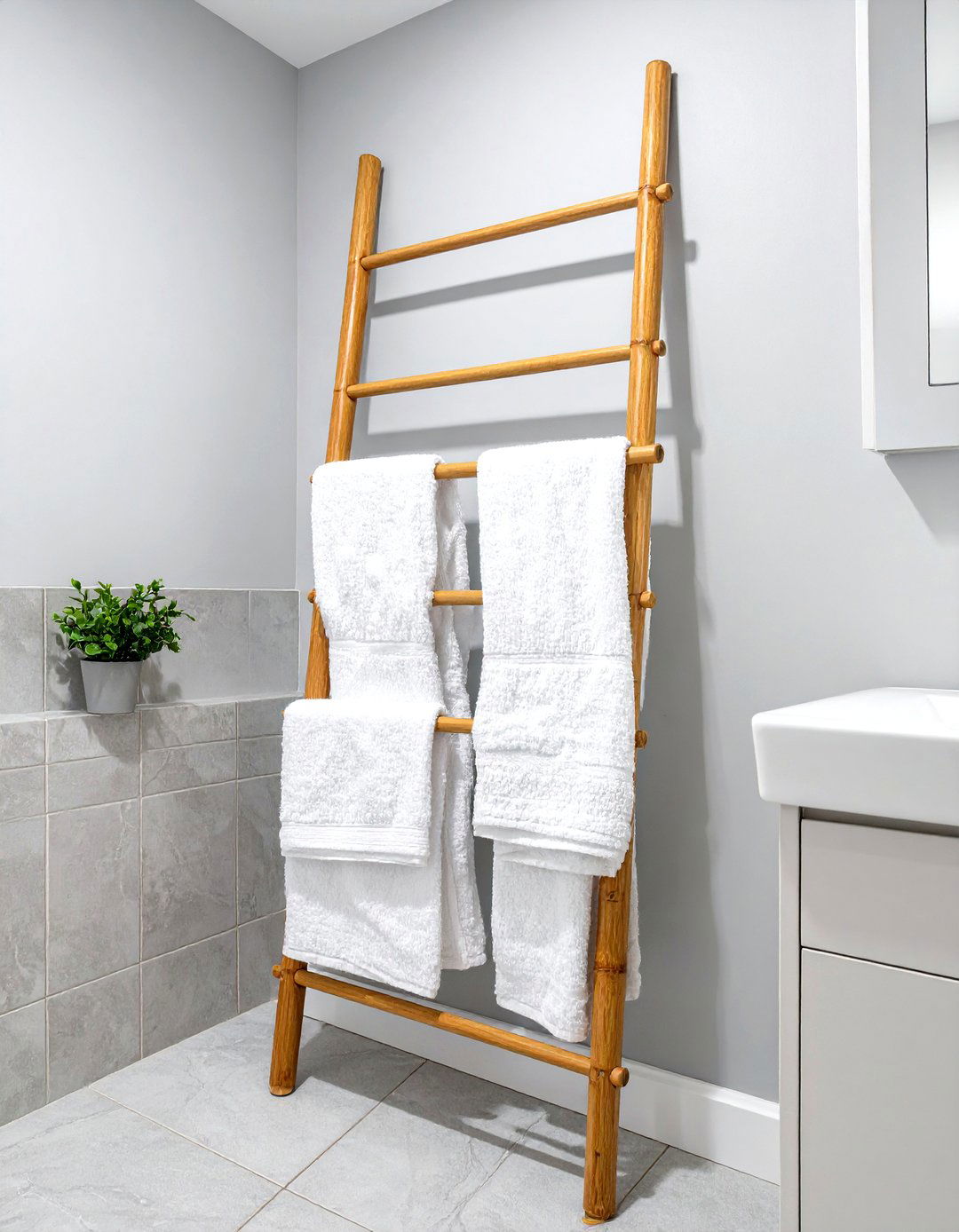 Towel Ladder for Vertical Storage - 30 very small small half bathroom ideas