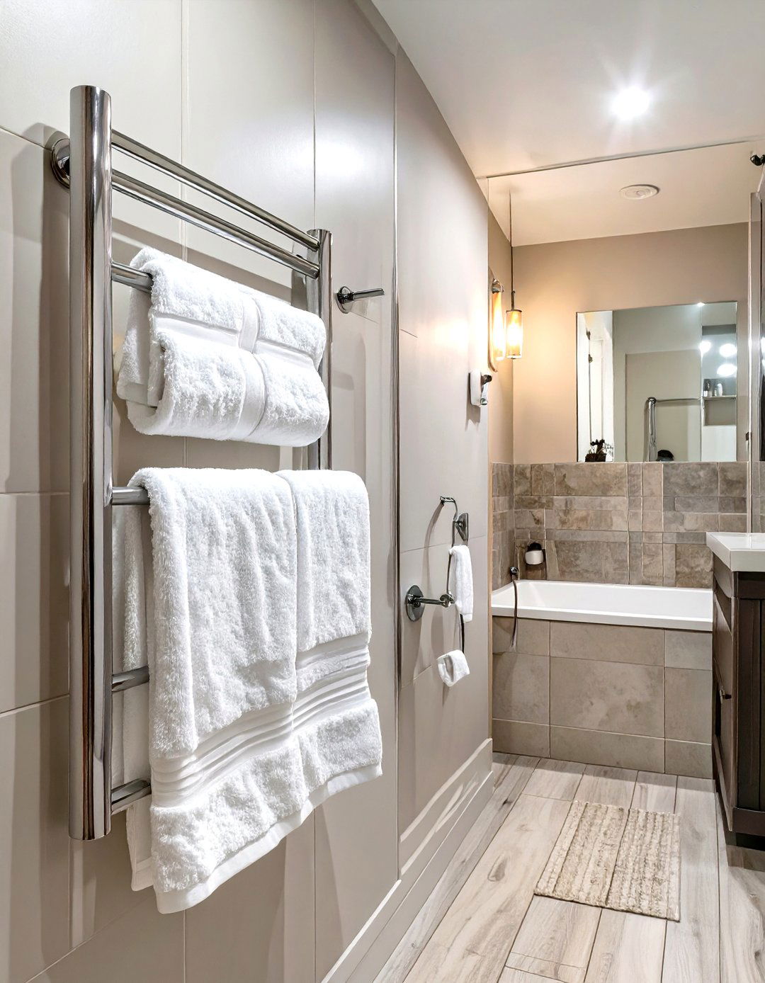 Towel Warmer as a Dual Purpose Fixture - 30 small basement bathroom ideas