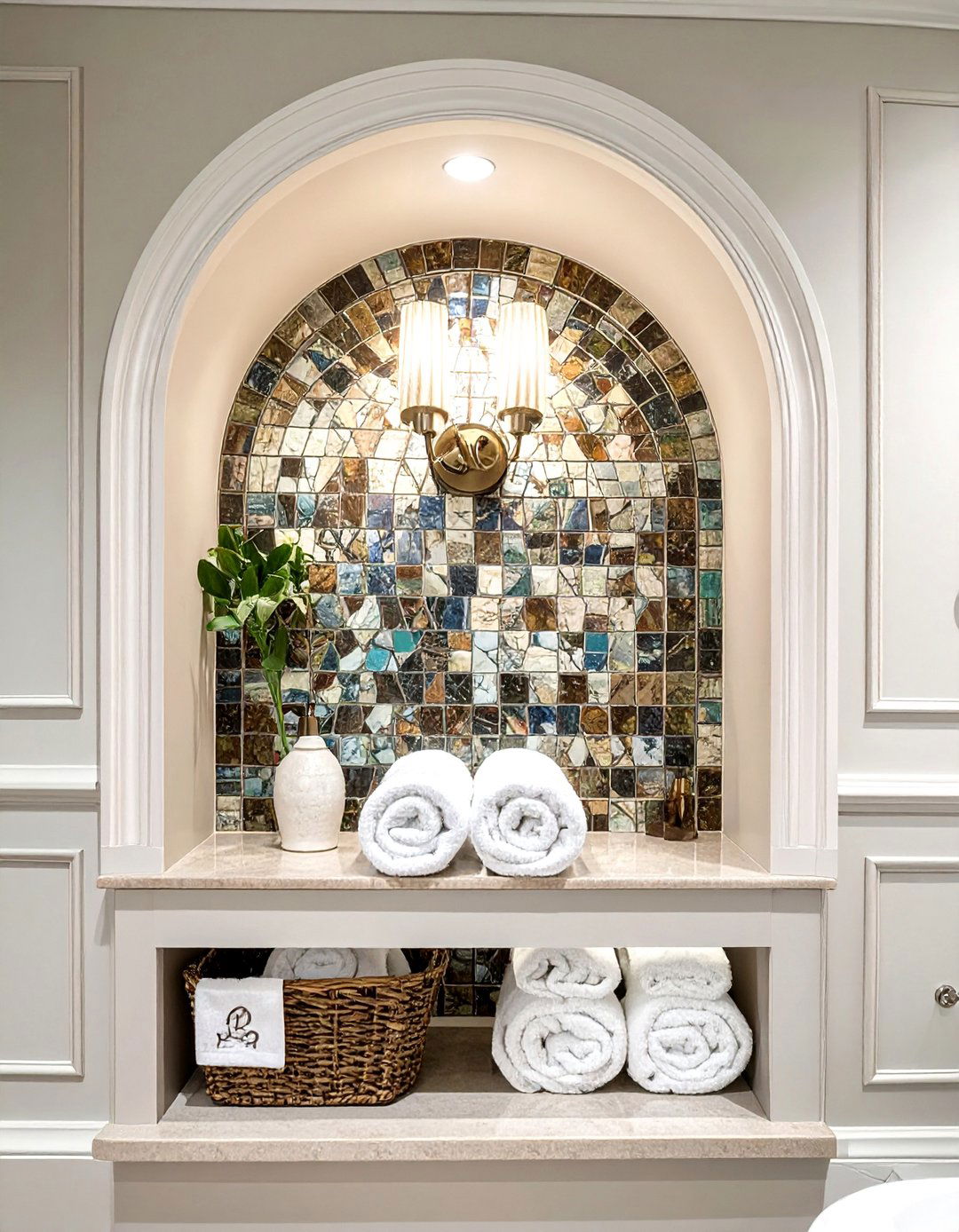 Traditional Bathroom Built In Wall Niche - 30 bathroom towel holder ideas