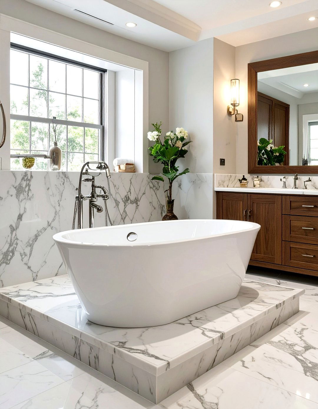 Traditional Bathroom Tub with Marble Surround - 30 bathroom tub ideas