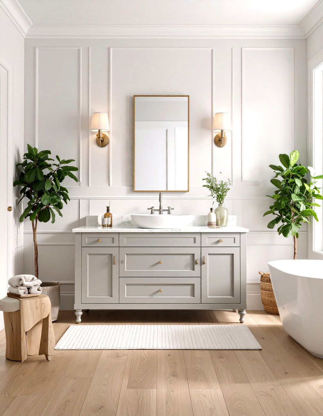 Traditional Bathroom with an Ornate Grey Vanity - 30 light grey vanity bathroom ideas