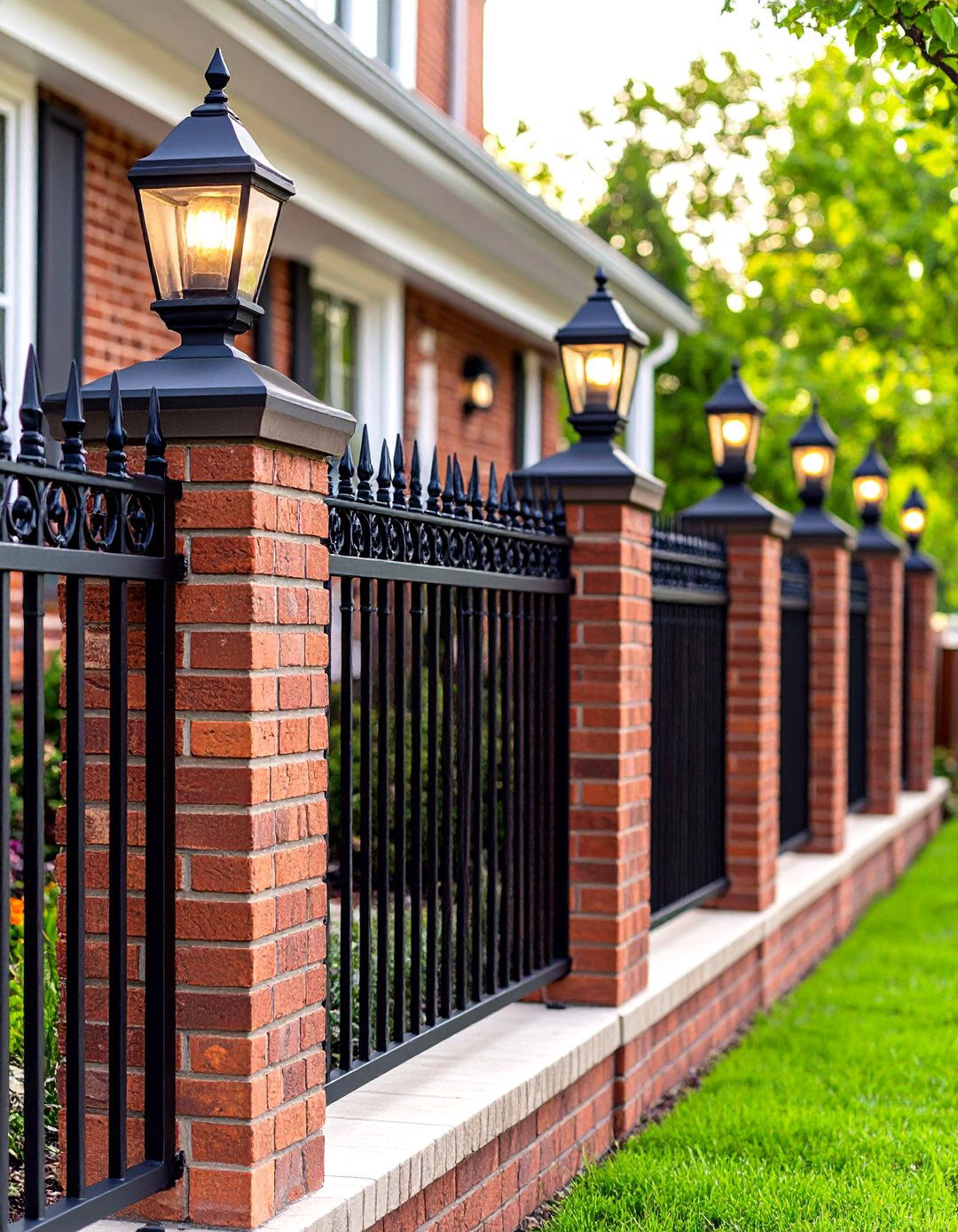 Traditional Brick Pillar Fence - 30 front yard fence ideas