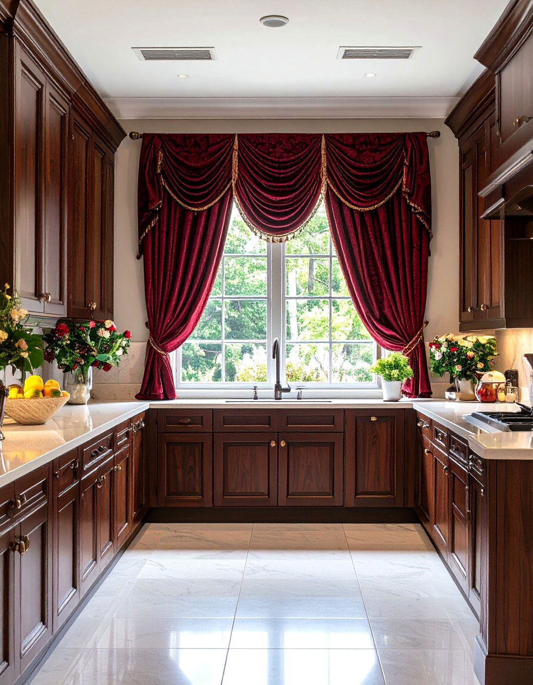 Traditional Elegance with Fabric Roman Blinds - 30 kitchen blinds ideas