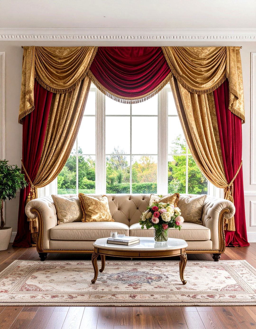 Traditional Elegance with a Valance and Swags - 30 living room window ideas