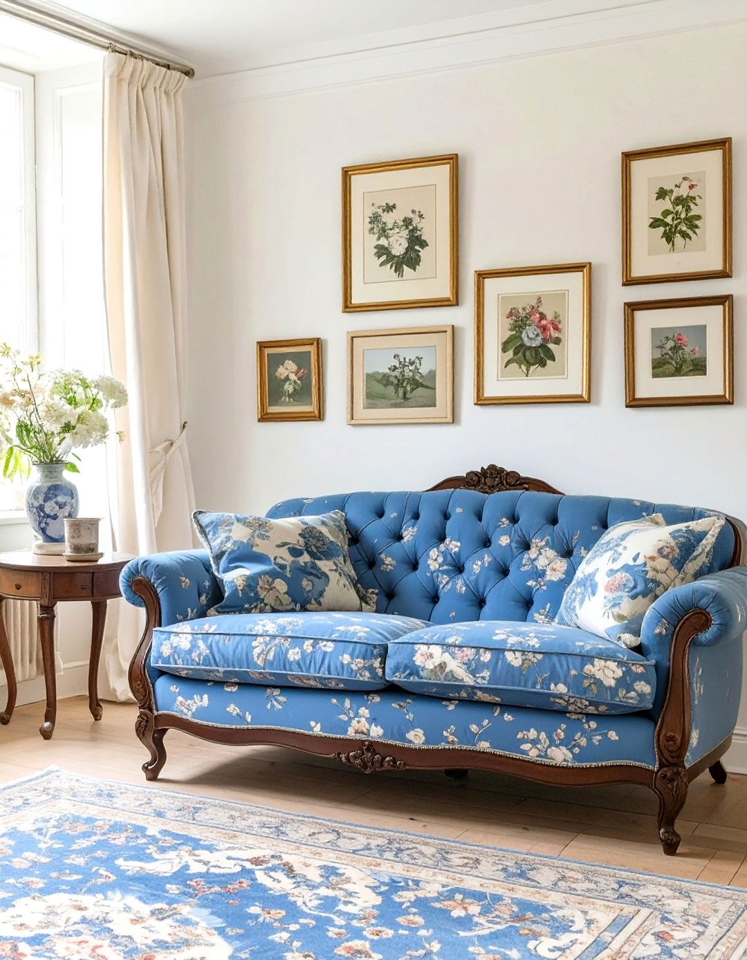 Traditional English Country Living Room - 30 blue couch living room ideas