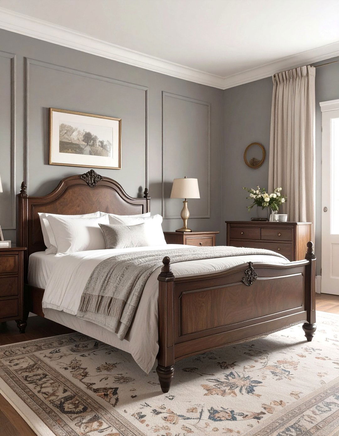 Traditional Grey Bedroom with Classic Furniture - 30 simple grey bedroom ideas