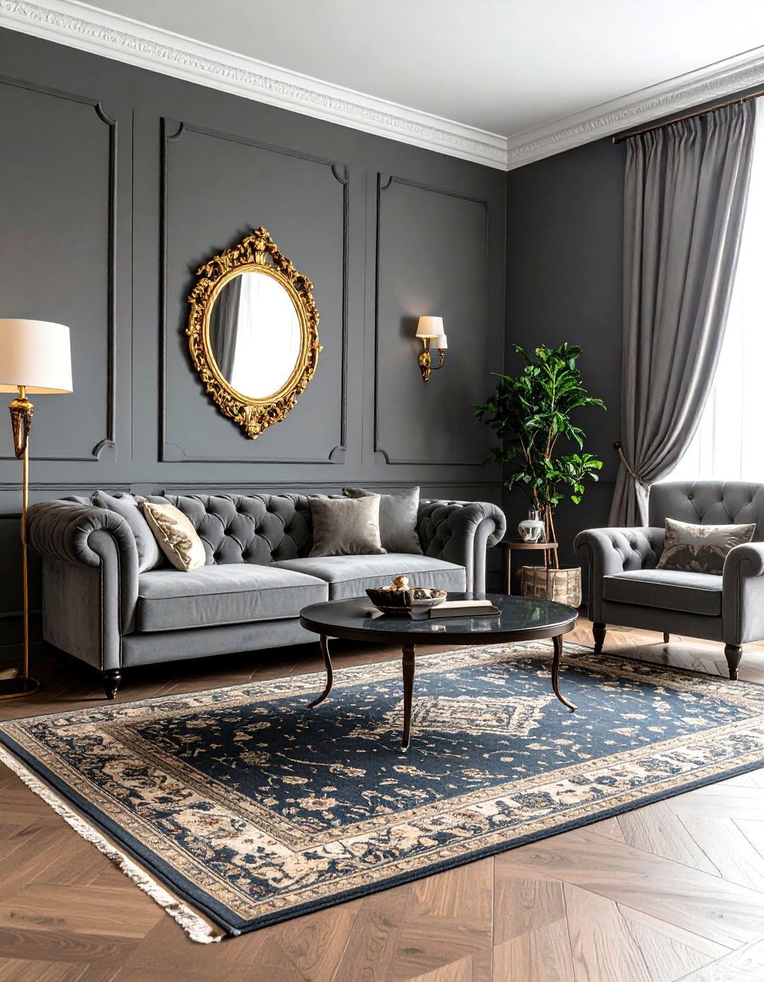 Traditional Grey Living Room with Classic Details - 30 grey living room decor ideas