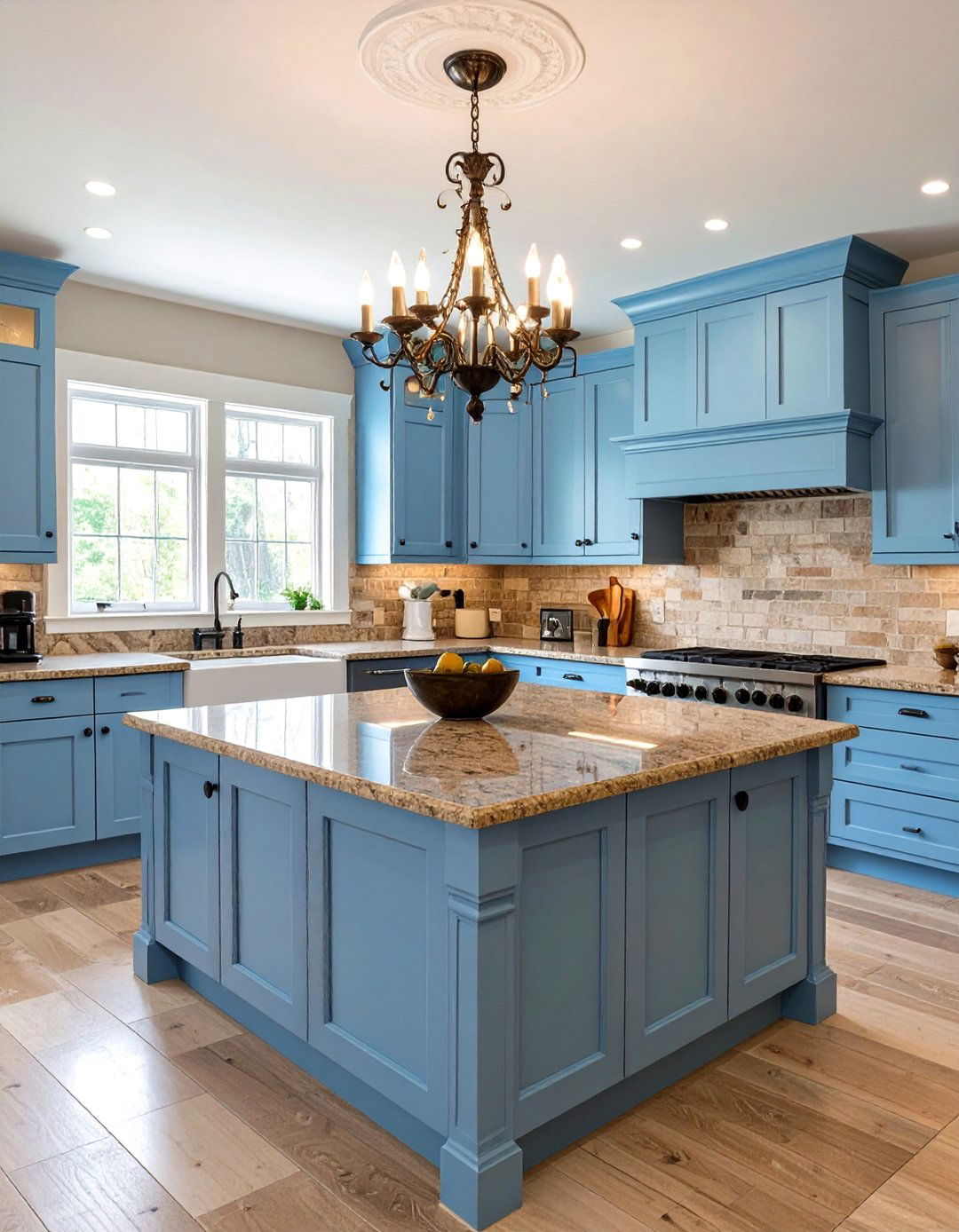 Traditional Kitchen with Cornflower Blue Cabinets - 30 blue kitchen cabinets ideas