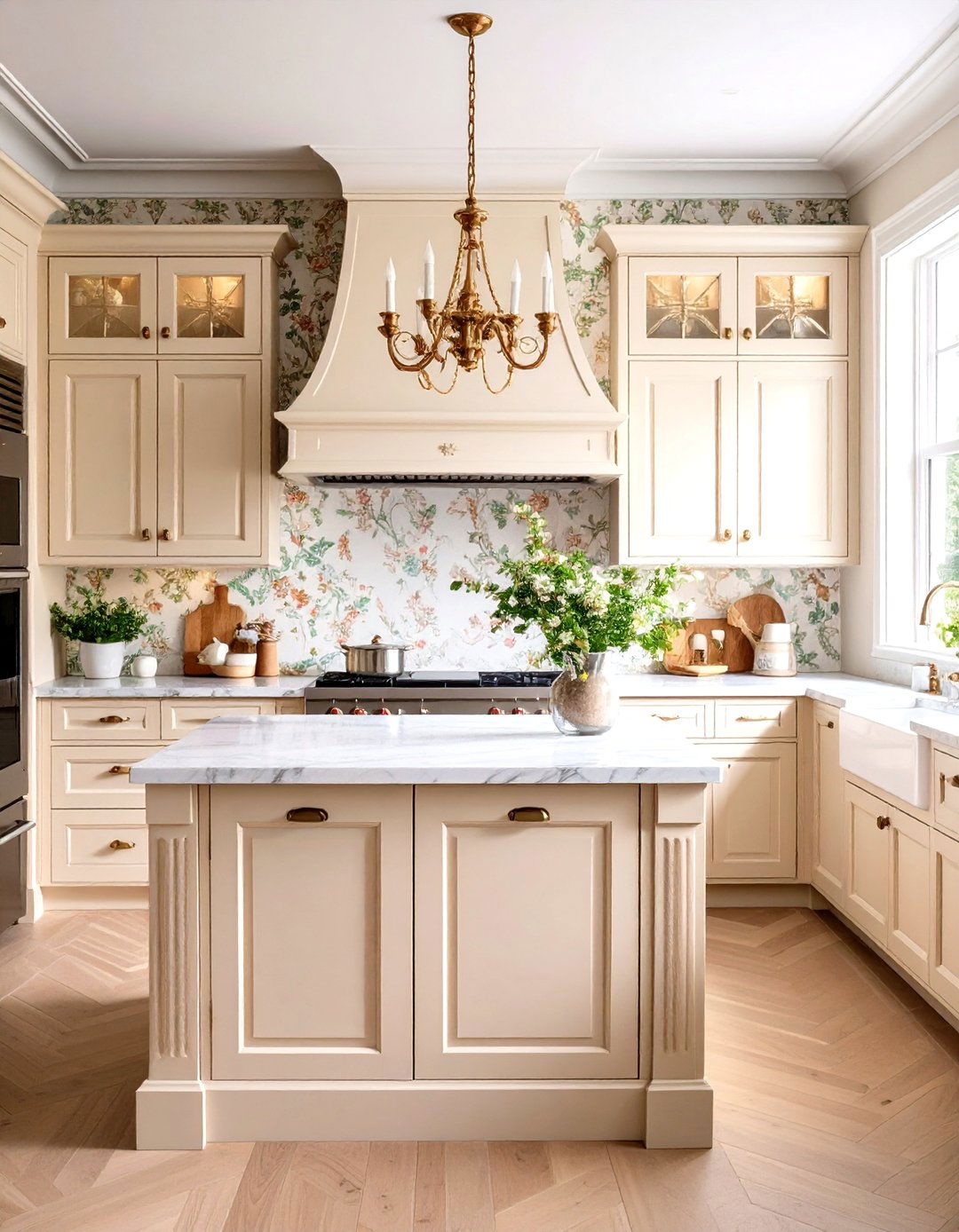Traditional Kitchen with Elegant Wallpaper - 30 kitchen wall decor ideas