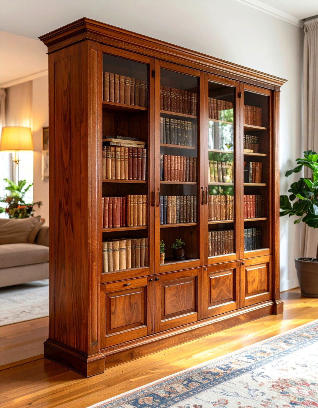 Traditional Living Room Bookcase with Glass Doors - 30 living room bookshelf ideas
