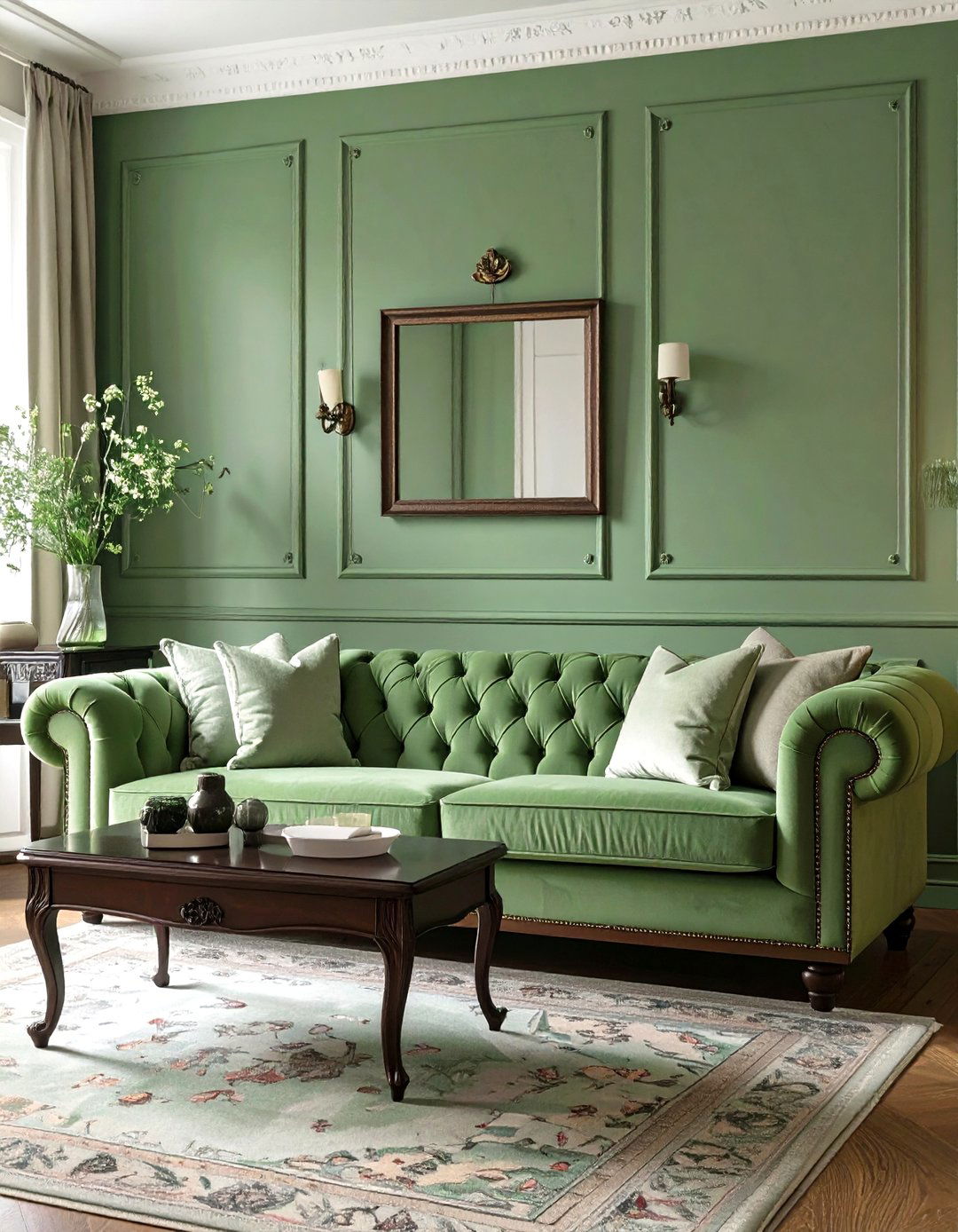 Traditional Living Room with Sage Green Walls - 30 sage green living room ideas