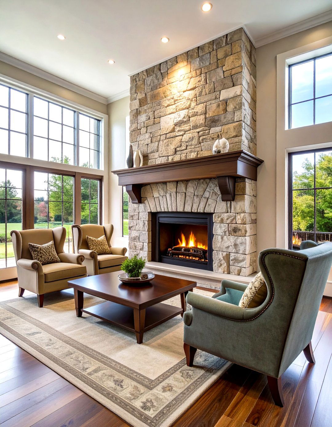 Traditional Stone Fireplace with Overmantel - 30 living room stone fireplace ideas