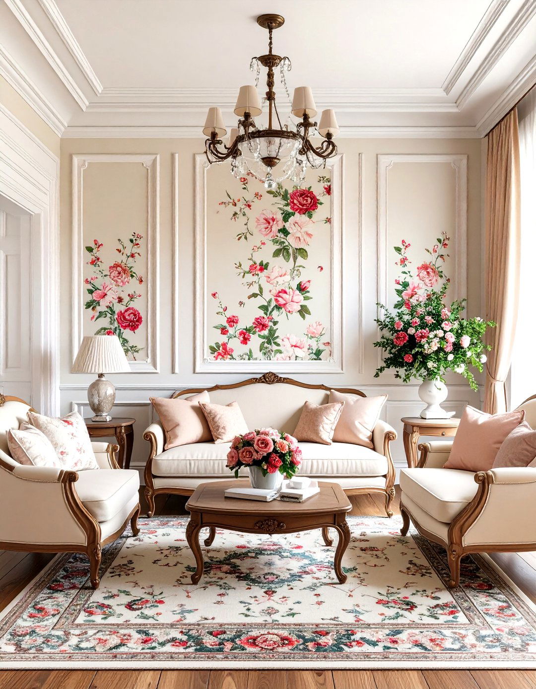 Traditional Wainscoting with Wallpaper Panels - 30 living room wainscoting ideas