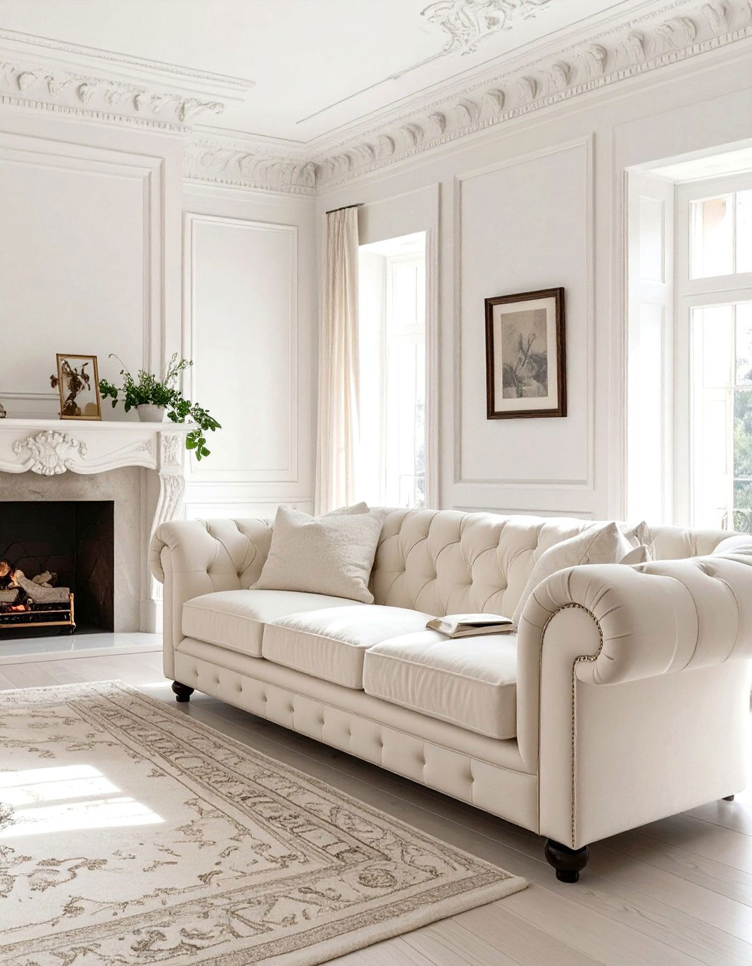 Traditional White Living Room with Classic Details - 30 white living room ideas