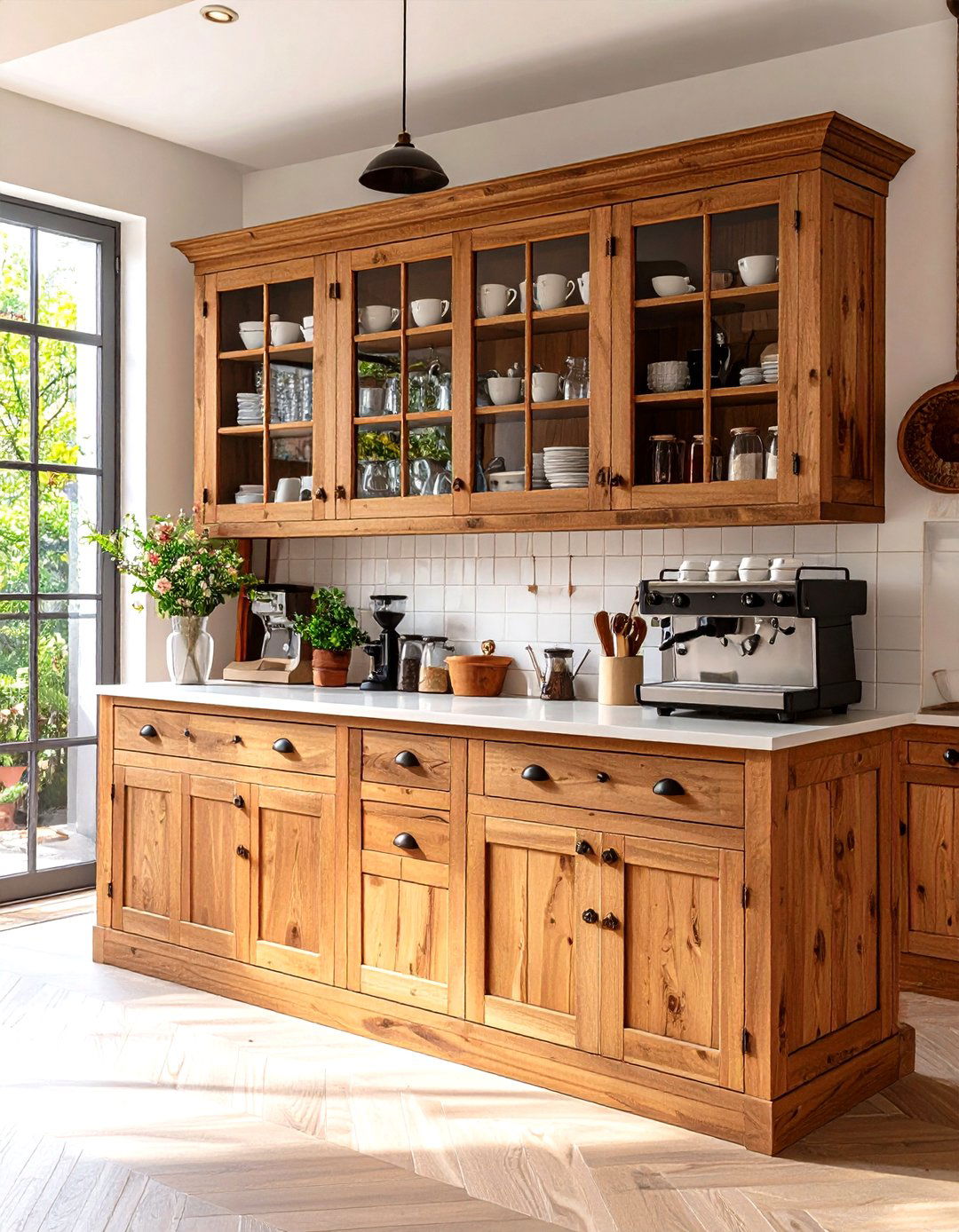 Traditional Wood Hutch Coffee Station - 30 kitchen coffee bar ideas