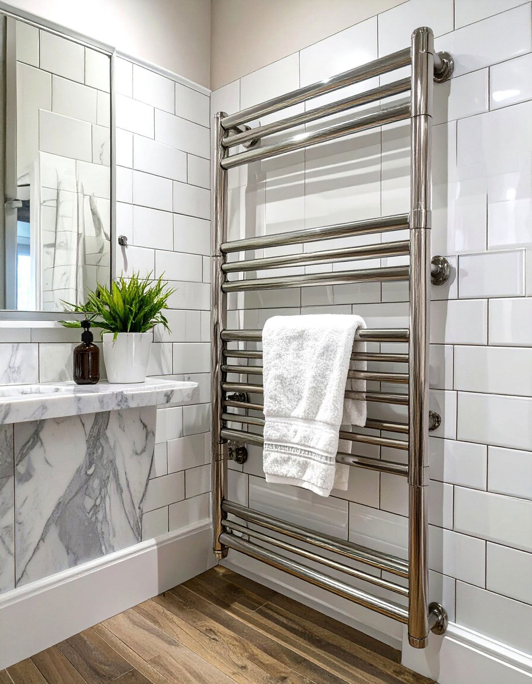 Transitional Bathroom Towel Warmer and Rack Combo - 30 bathroom towel holder ideas