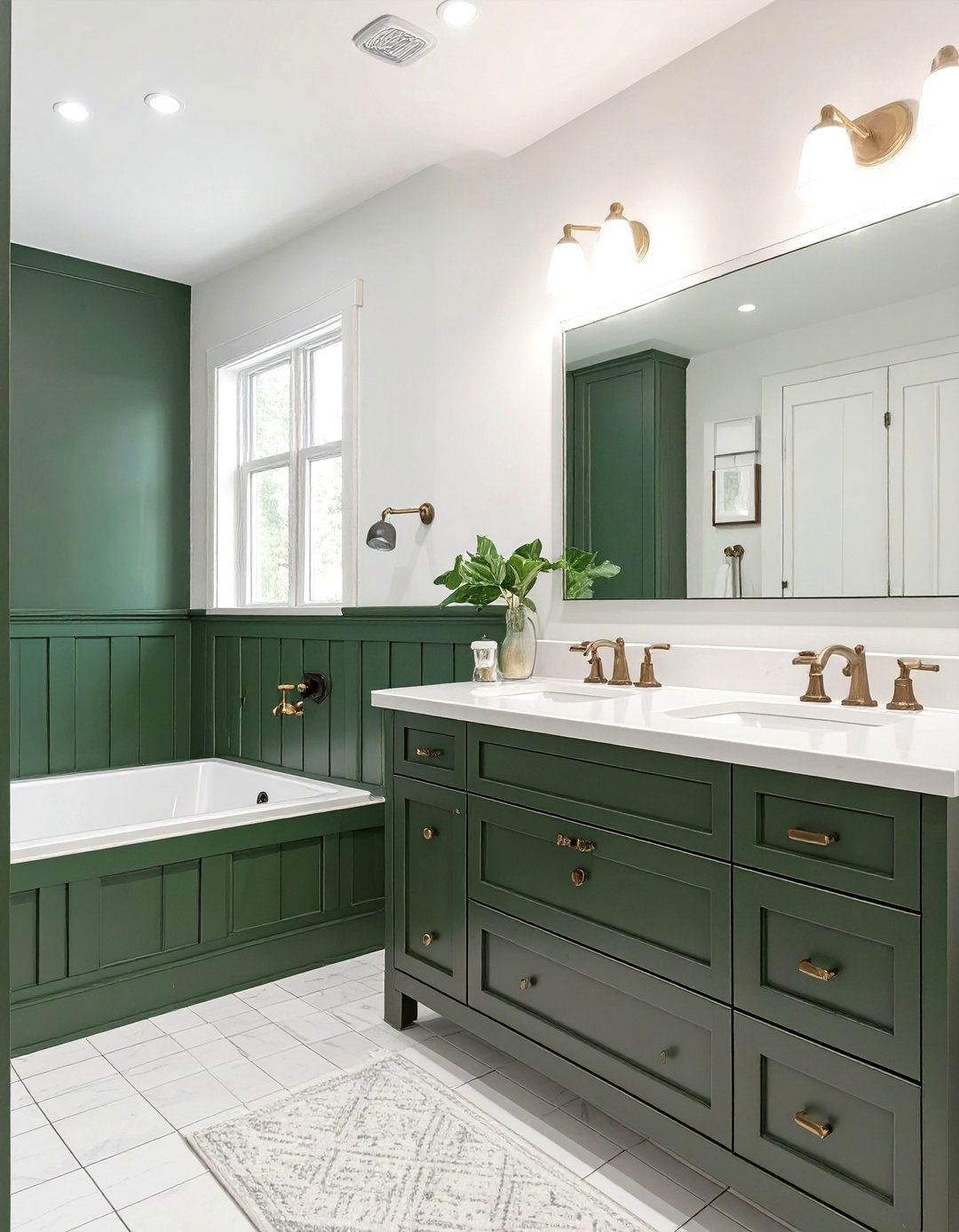 Transitional Dark Green and White Bathroom - 30 dark green bathroom ideas