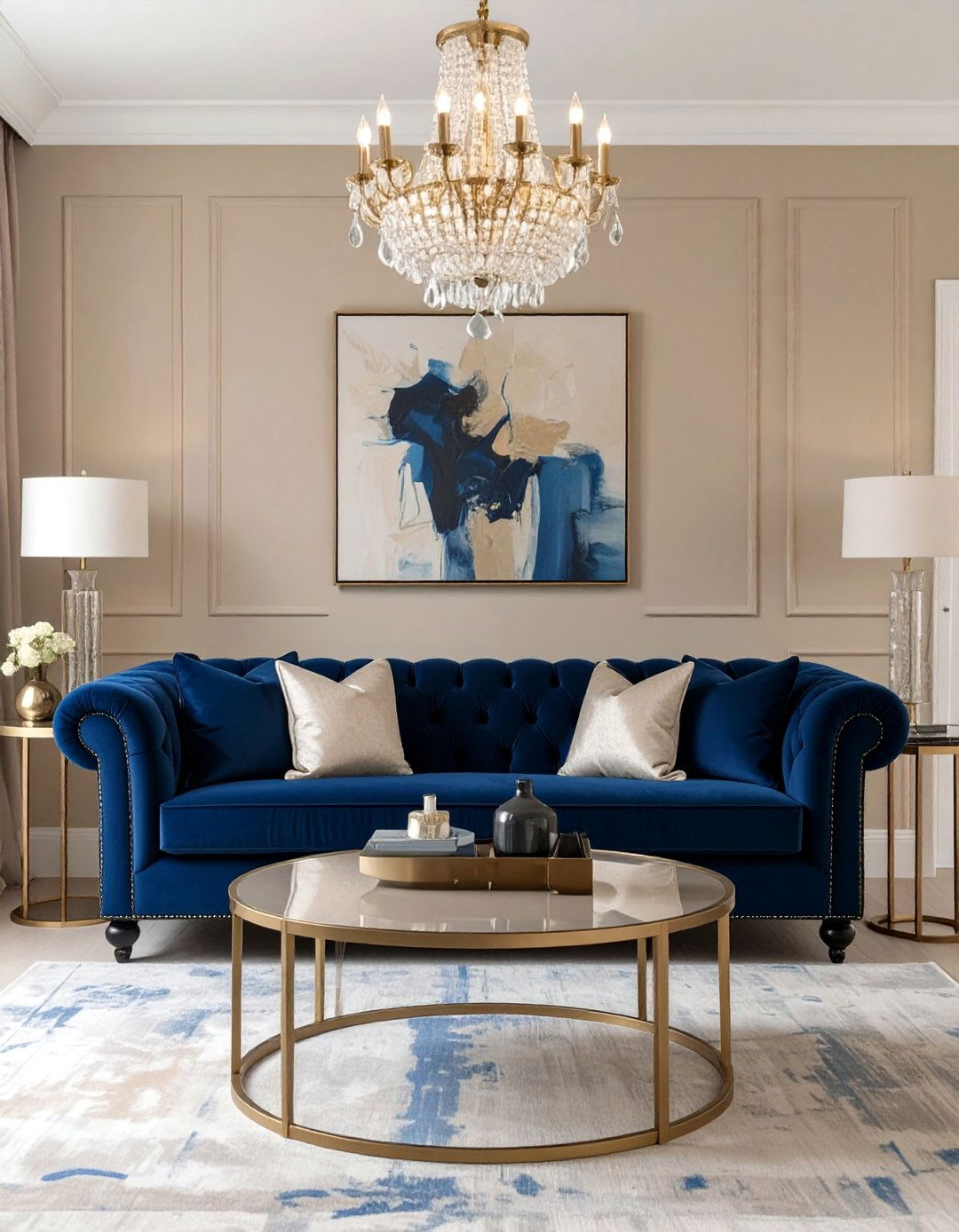 Transitional Elegance Living Room - 30 blue couch living room ideas